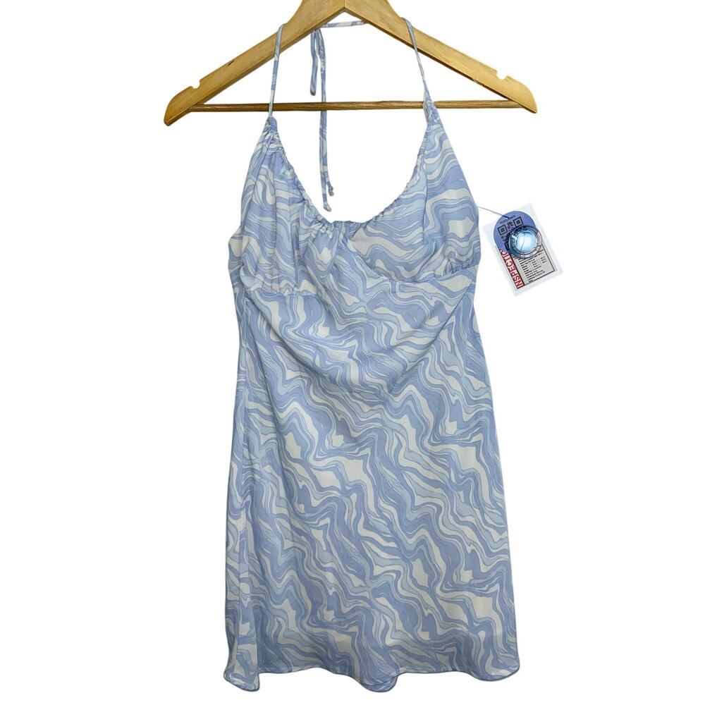 Abercrombie & Fitch Blue White Marble Print Halter Top Mini Dress Womens Size XS